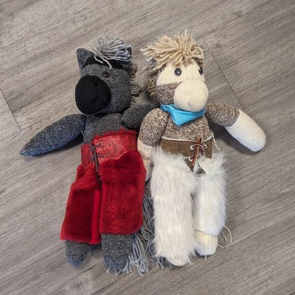 Handmade Horse Sock Puppets Plushies Toys Two Piece Set - Picture 1 of 7